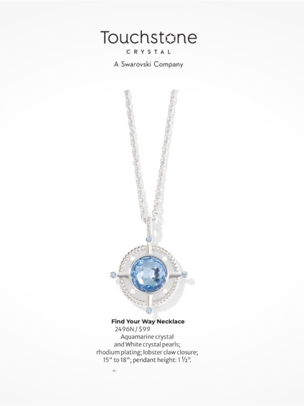 Swarovski Touchstone Crystal Silver Blue “Find Your Way” Pendant Necklace NWT - Picture 2 of 8